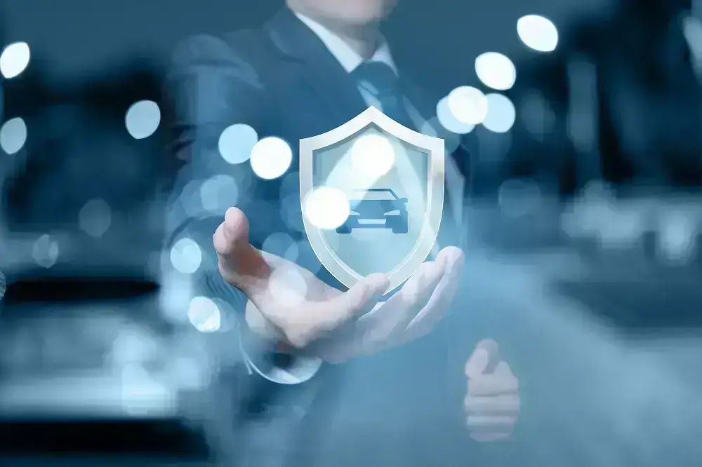 Man Showing Shield with Car